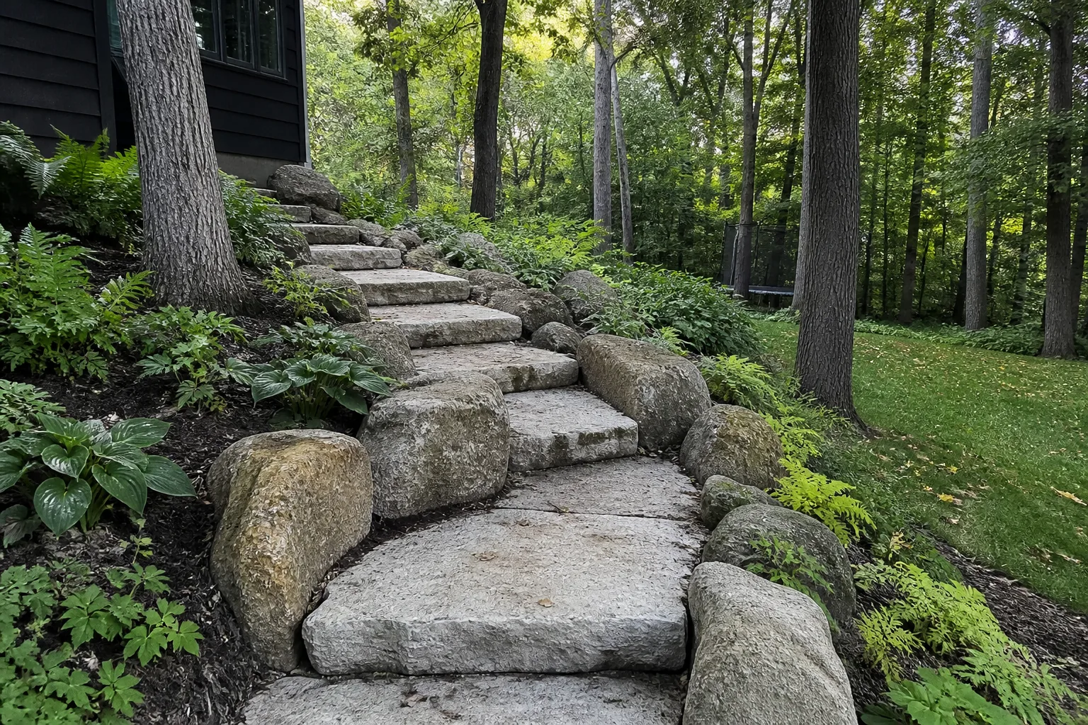 Natural stone steps landscaping scene